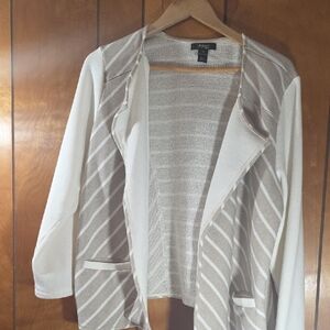Style&Co. Womens Cardigan 2X Tan Beige Long Sleeve Stripe Sweater Office Pocket